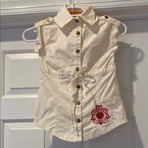 Girls' Size S White Sleeveless Shirt with Red Embroidery